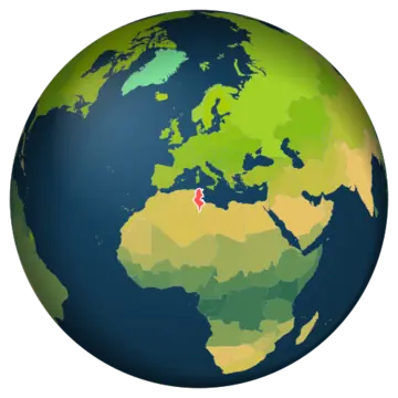 Globe centered on Tunisia